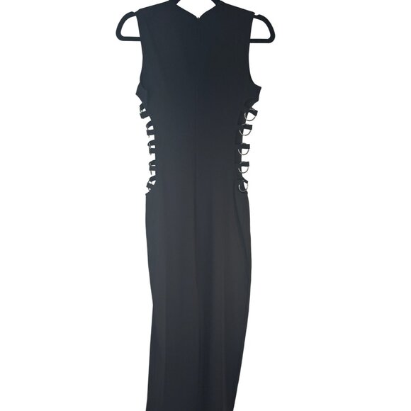 2/$30 XS Zara Sleeveless Black Midi Dress Side Silver Decorative Circles - Picture 3 of 15